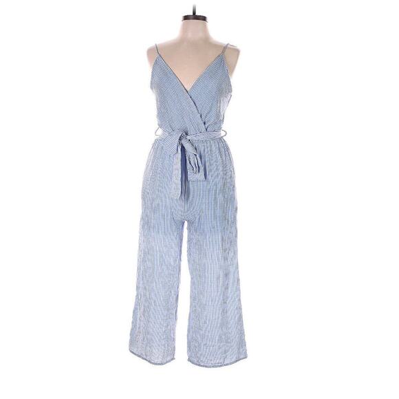 Sienna Sky Blue And White Jumpsuit Spaghetti Strap Vneck Front Tie Women’s S - Picture 1 of 8